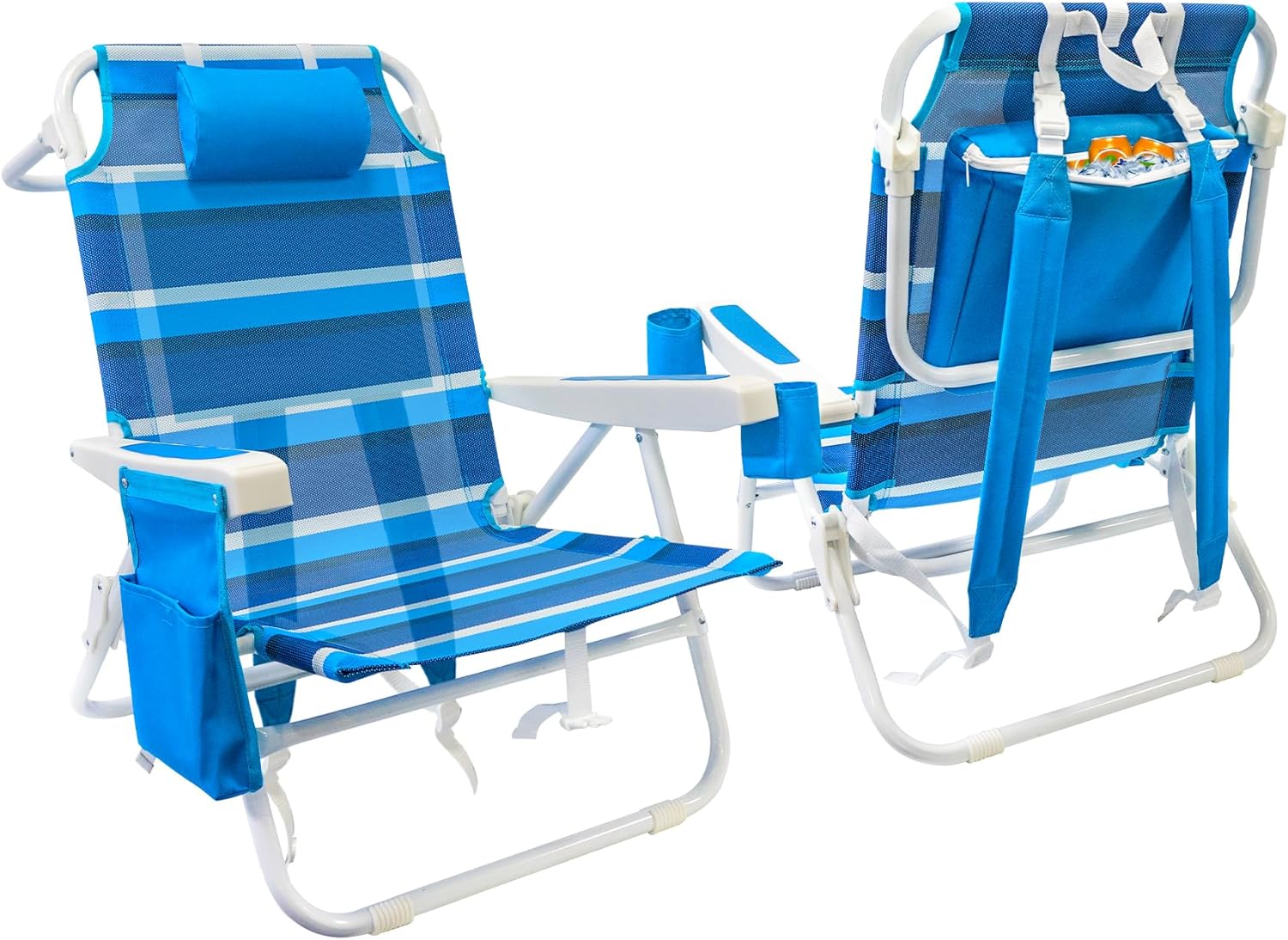 Beach Chair 2 Pack 5 Positions Textilene Folding Reclining Beach Chair with Straps Cooler Bag