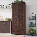 JXQTLINGMU Farmhouse Kitchen Pantry Cabinet - 72 Tall Wood Kitchen Storage Cabinets with Adjustable Shelves & 2 Barn Style Doors & Drawer, Versatile Storage for Dining Room, Bathroom, Antique White