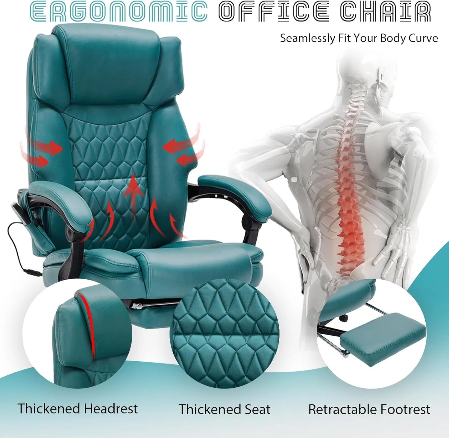 Massage Office Chair with Footrest 6 Point Vibration and Heating Home Executive Office Desk Chair