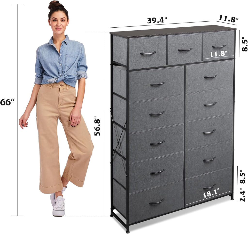 WLIVE Storage Organizer Unit with 13 Fabric Bins Storage Drawers Organizer with Steel Frame