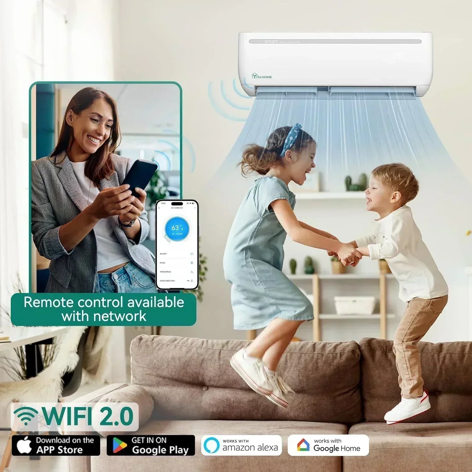 12000 BTU Mini Split Air Conditioner Heat Pump System Wifi Enabled 20 SEER2 115V Inverter Ductless