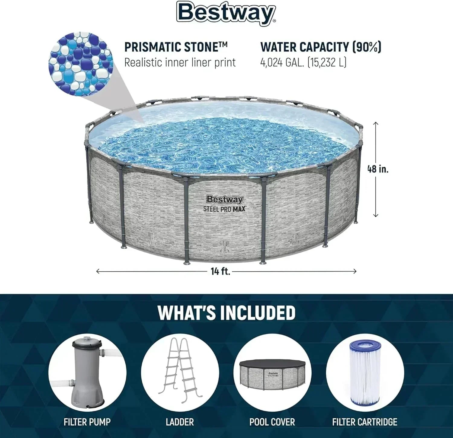 Steel Pro MAX 14 Foot x 48 Inch Round Metal Frame Above Ground Outdoor Swimming Pool Set