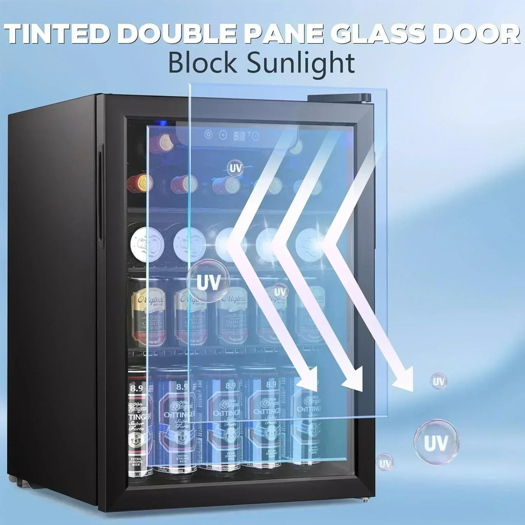 Mini Fridge 130 Can Beverage Refrigerator Cooler Drink Fridge Adjustable Temperature Control
