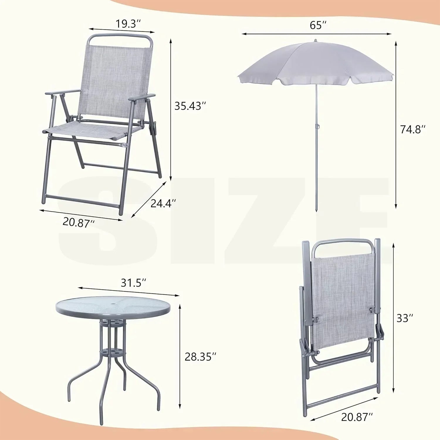Vongrasig 6 Piece Folding Patio Dining Set Small Metal Outdoor Garden Patio Table and Chair Set