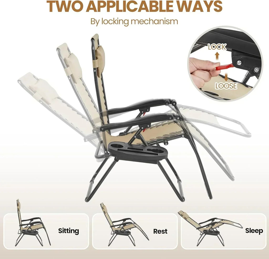3PCS Zero Gravity Recliner Portable Outdoor Reclining Chair Set Side Table Lounge Chairs