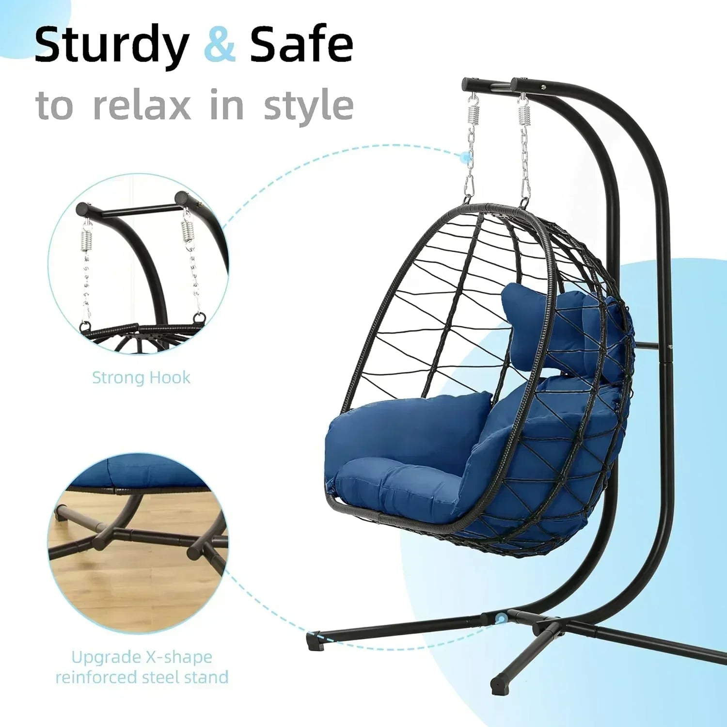 Double Egg Chair wth Stand Hammock Swing Chair Foldable Hanging Loveseat UV Resistant