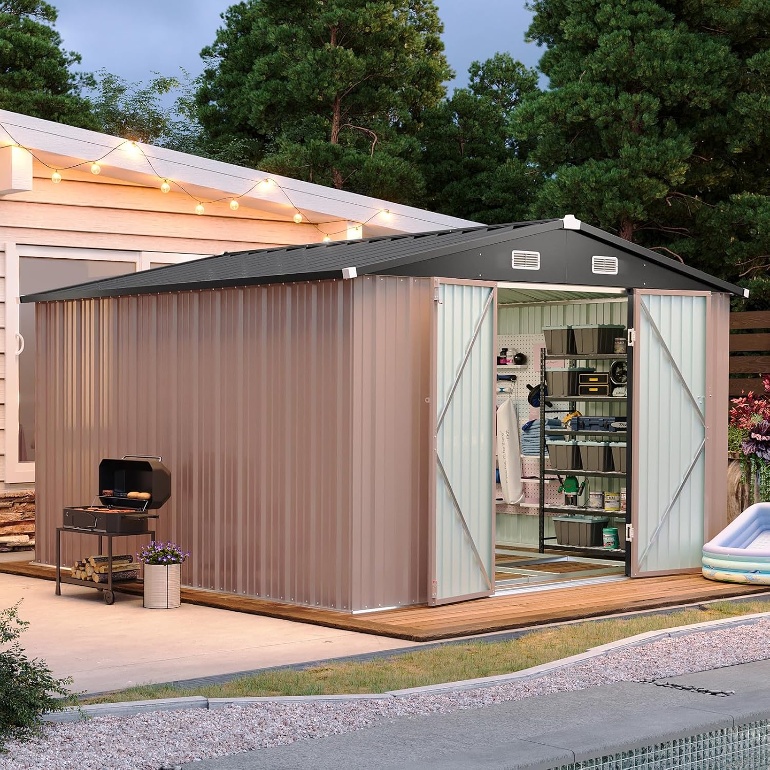 Aoxun 12x10 FT Shed Metal Outdoor Waterproof Storage Shed Steel Utility Garden Tool Shed