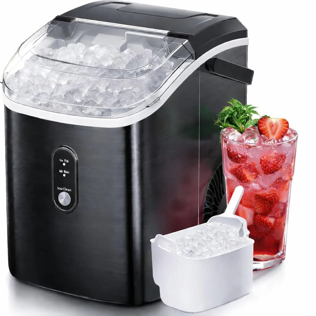 Antarctic Star Nugget Ice Maker Countertop with Soft Chewable Ice, Portable Sonic Ice Maker with Basket and Scoop, Removable Top Cover, Auto-Cleaning for Home/Party/RV/Camping (Stainless Steel Silver)