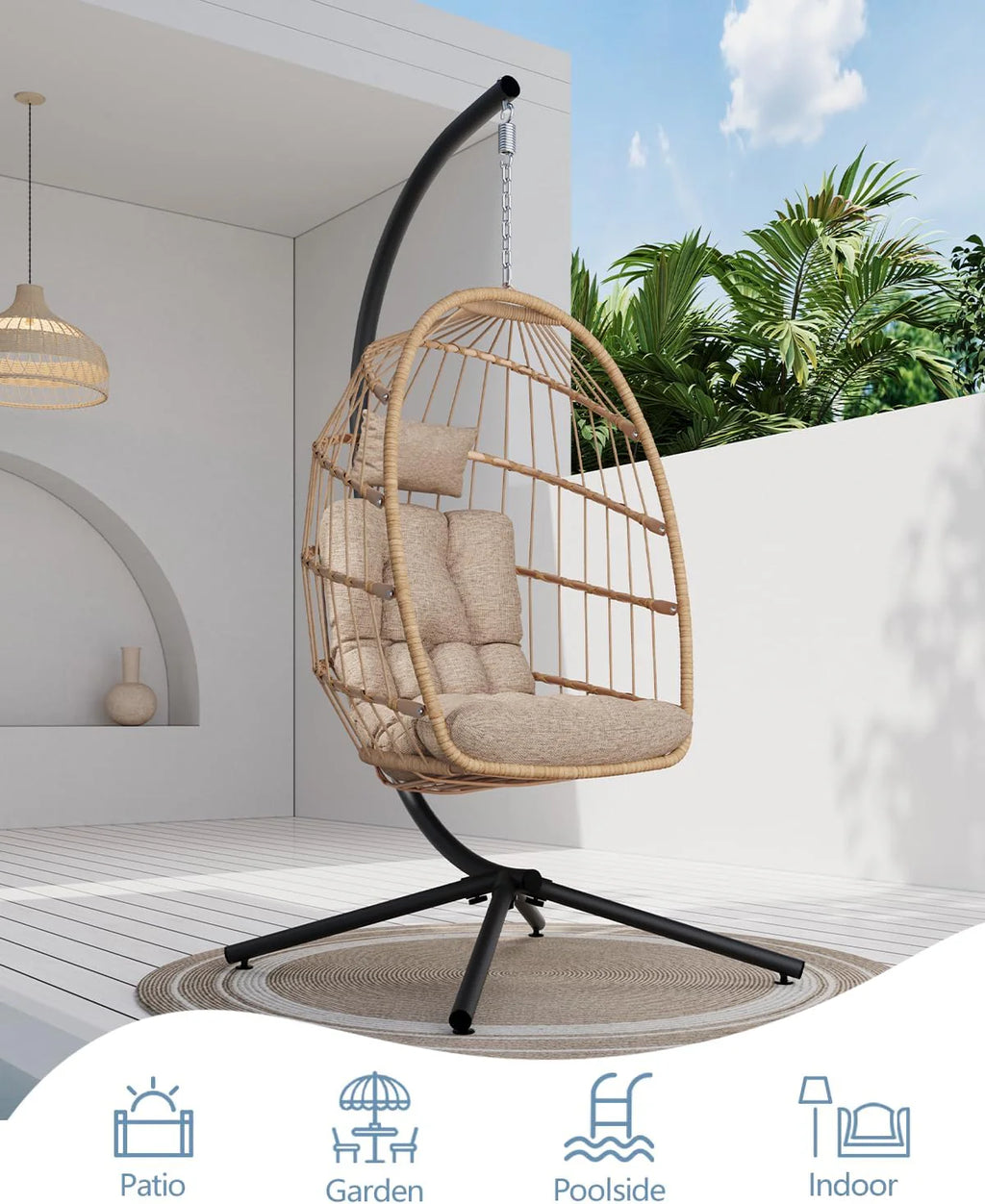 SWITTE Egg Chair Outdoor Indoor Wicker Hanging Egg Swing Chair 350lbs Capacity for Patio