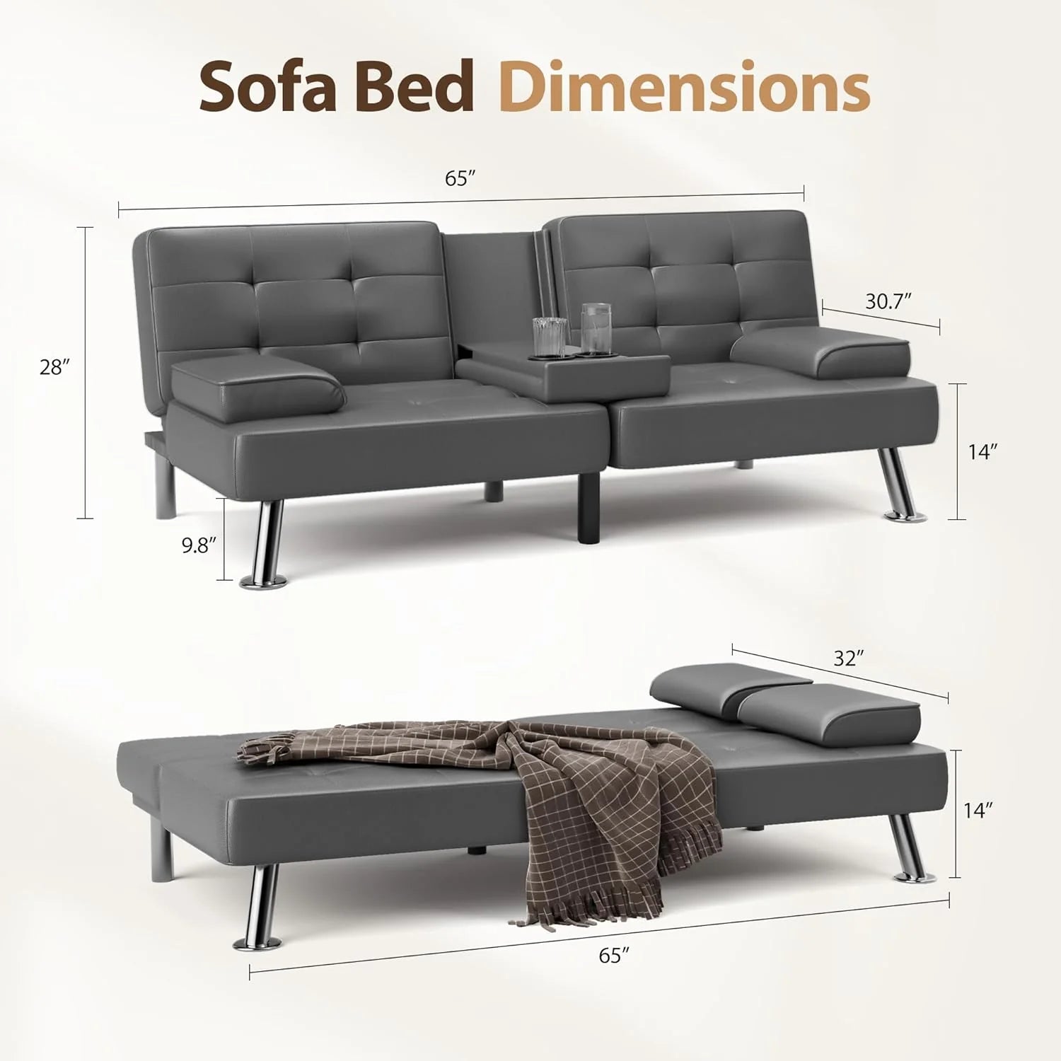 Shahoo Convertible Folding Futon Sofa Bed Sleeper Couch for Living Room Faux Leather
