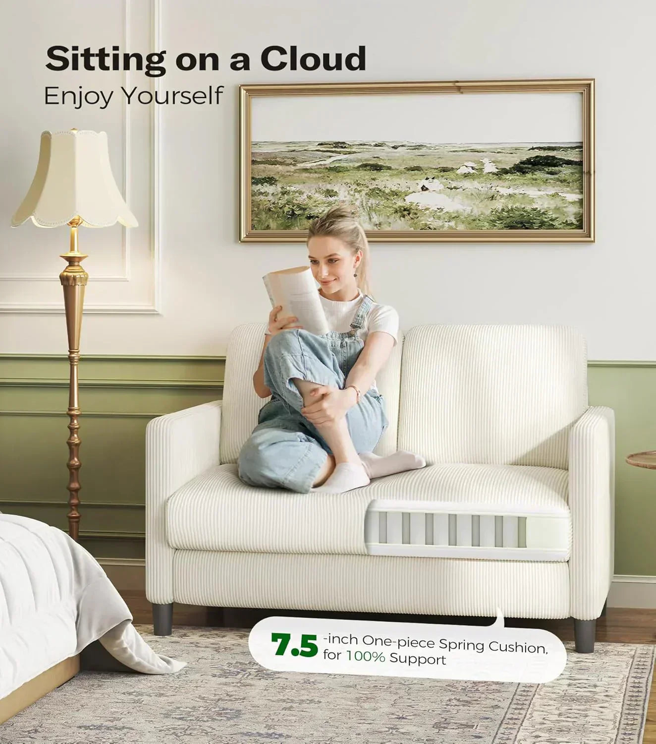 Loveseat Sofa 51 Love Seat Comfy Corduroy Small Loveseat Tool-Free Setup Couch