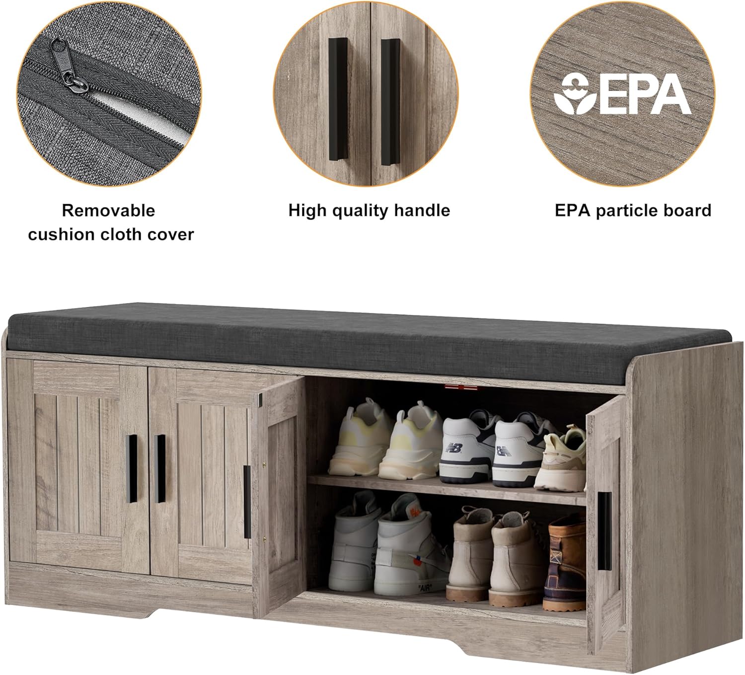 2-Tier Storage Bench Shoe Bench with Thickened Padded Seat Cushion Entryway Bench