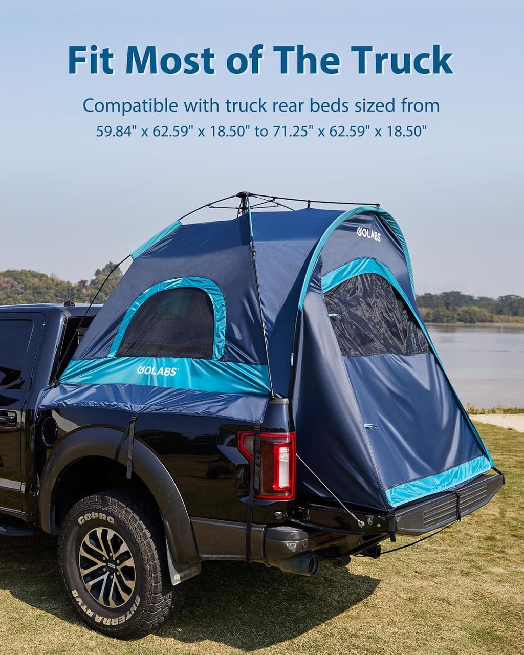 Golabs Truck Bed Tent for 5.5-6.5 Ft Bed, 5-Minute Easy Setup by Pre-Assembled Design, Waterproof PU2000mm, 2-Person Portable with Extra Rainfly Cover for Camping & Outdoor, Includes Storage Bag