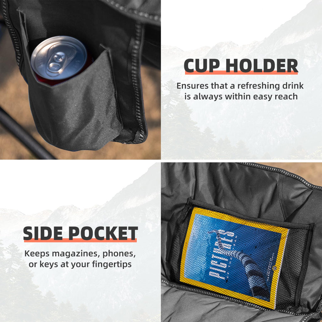 Oversized Heavy Duty Moon Saucer Camping Chair 500 lbs with Cup Holder Storage Pocket Carry Bag
