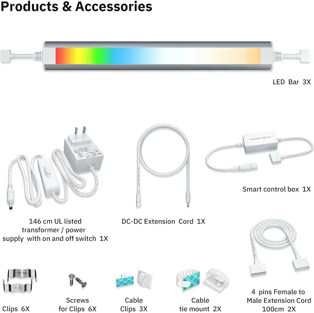 Smart under-cabinet lighting strip white and color-changing dimmable