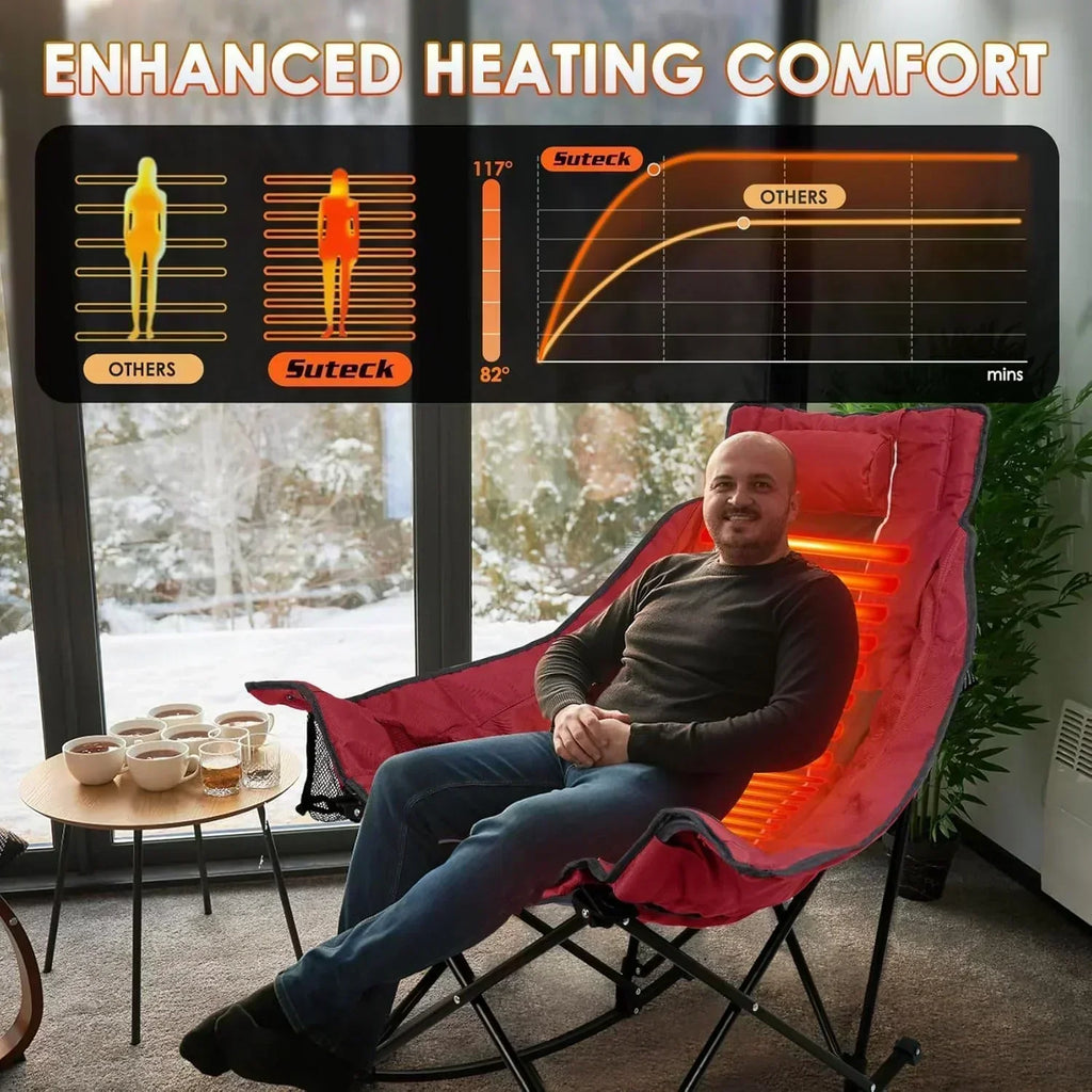 Heated Camping Chair Extra Large Heated Chair Outdoor Sports Chair with 3 Heat Levels on Back