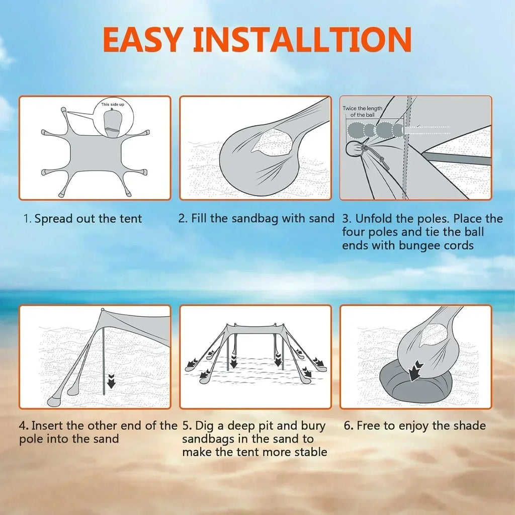 Beach Tent Sun Shelter 10 x 10 FT Beach Canopy Tent Sun Shade Heavy Duty UPF50+ Beach Tent