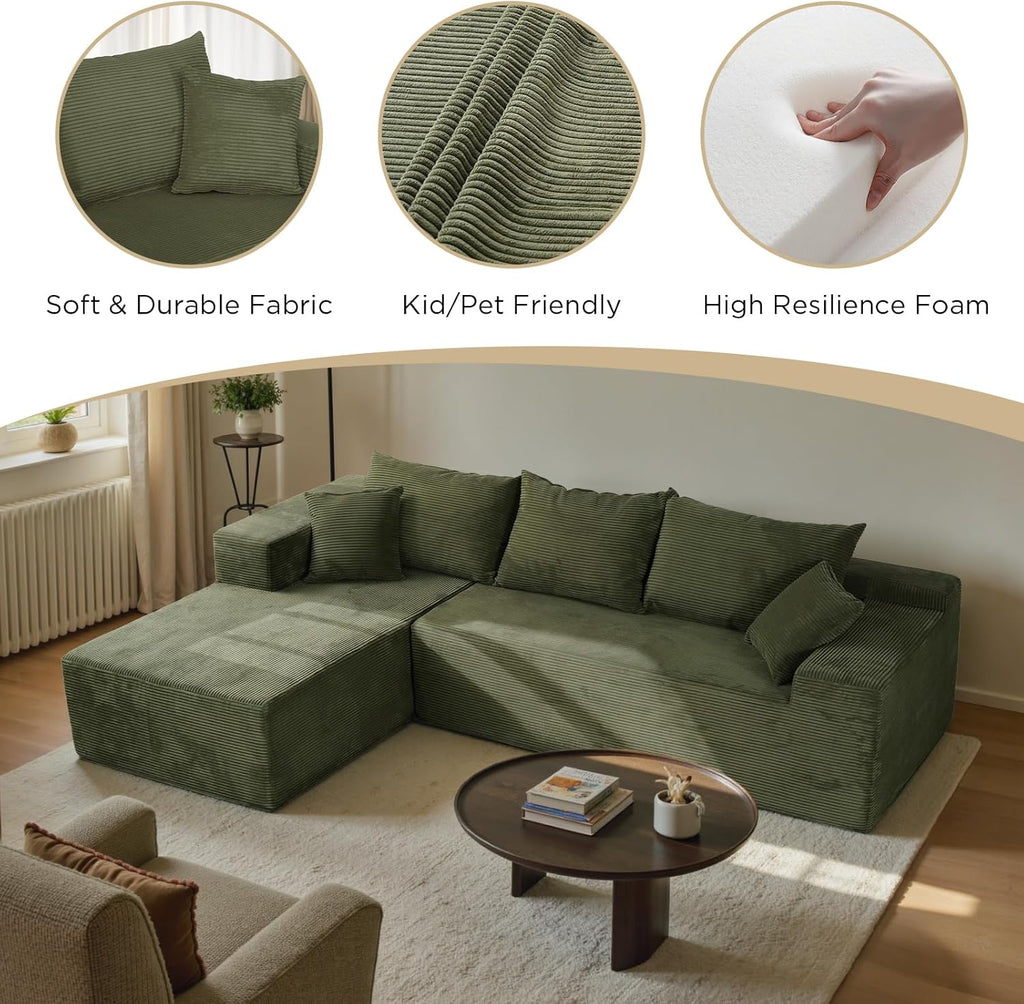 Cloud sofa with L-shaped lounge chair modern modular sofa with deep seats