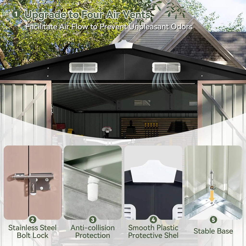 Aoxun 6.2x4 FT Shed Outdoor Storage Shed Metal Garden Shed Slooping Roof Tool Shed Bike Shed