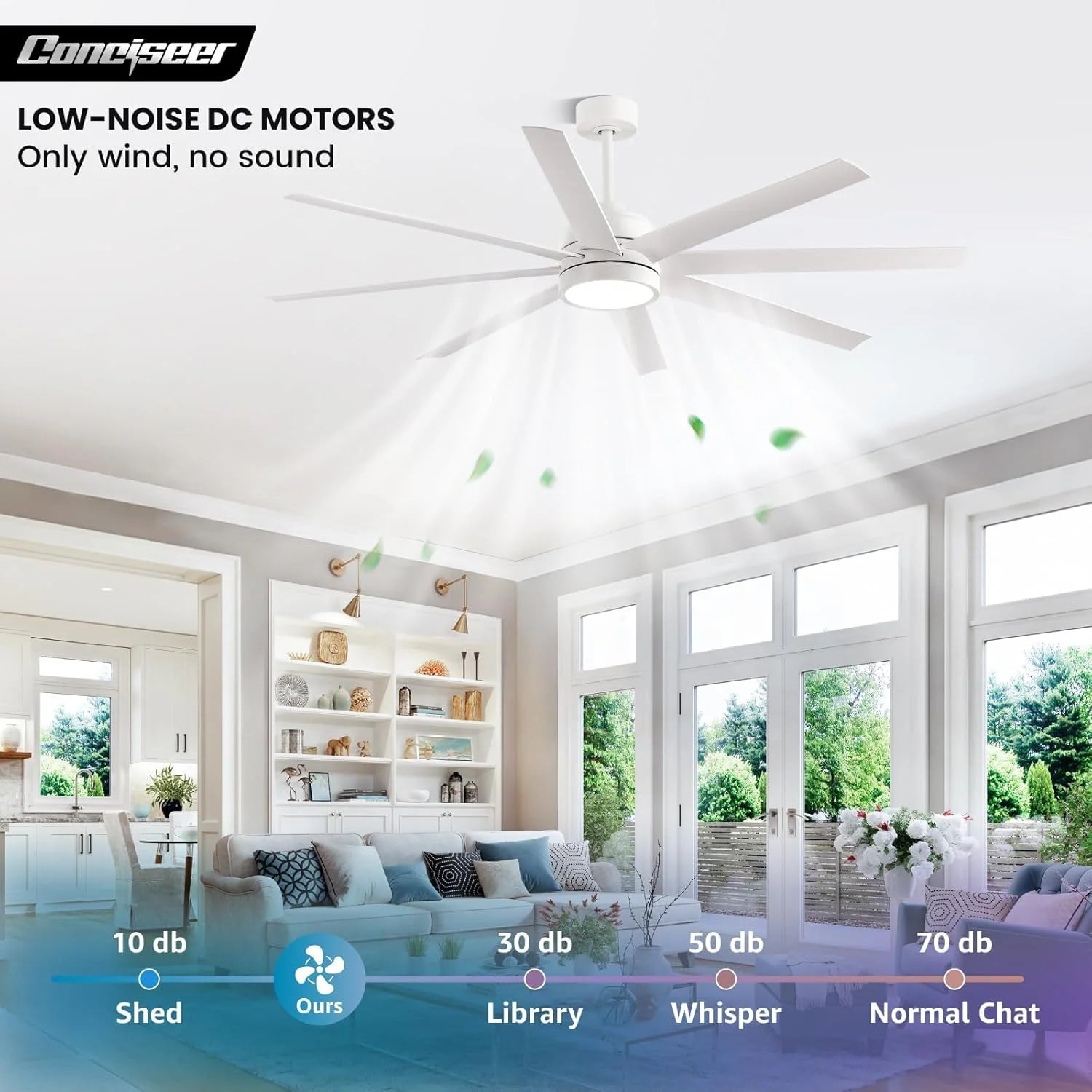 Modern Ceiling Fans with Lights, 72 Inch Ceiling Fan with Light and Remote, Bedroom Living Room Library Cafe Outdoor/Industrial,24W 3CCT Dimmable, 8 Blades 6 Speed Reversible Quiet DC Motor, Black