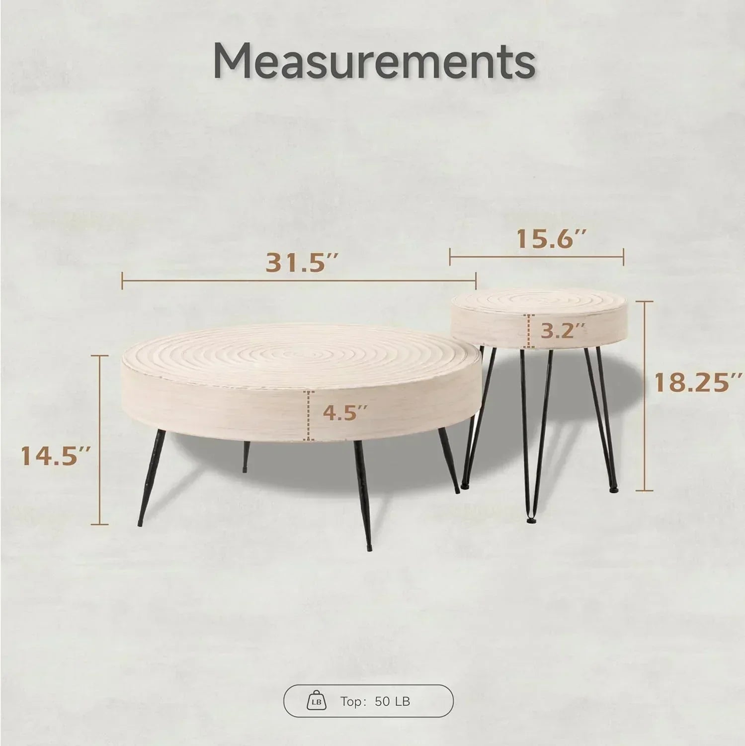 Two-Piece Modern Farmhouse Living Room Coffee Table Set Round Nesting Tables