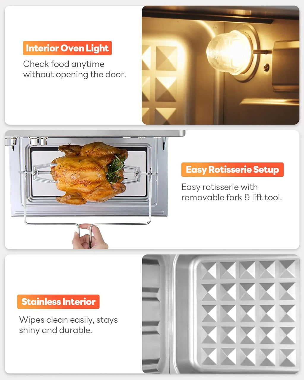 28QT Air Fryer Toaster Oven Combo, Large 12-in-1 Convection Countertop Oven with 3-Layer Cooking, Rotisserie for Chicken, 6 Heating Tubes, Fast Preheat, Fits 11 Pizza, Full Accessories, Sparkle Black