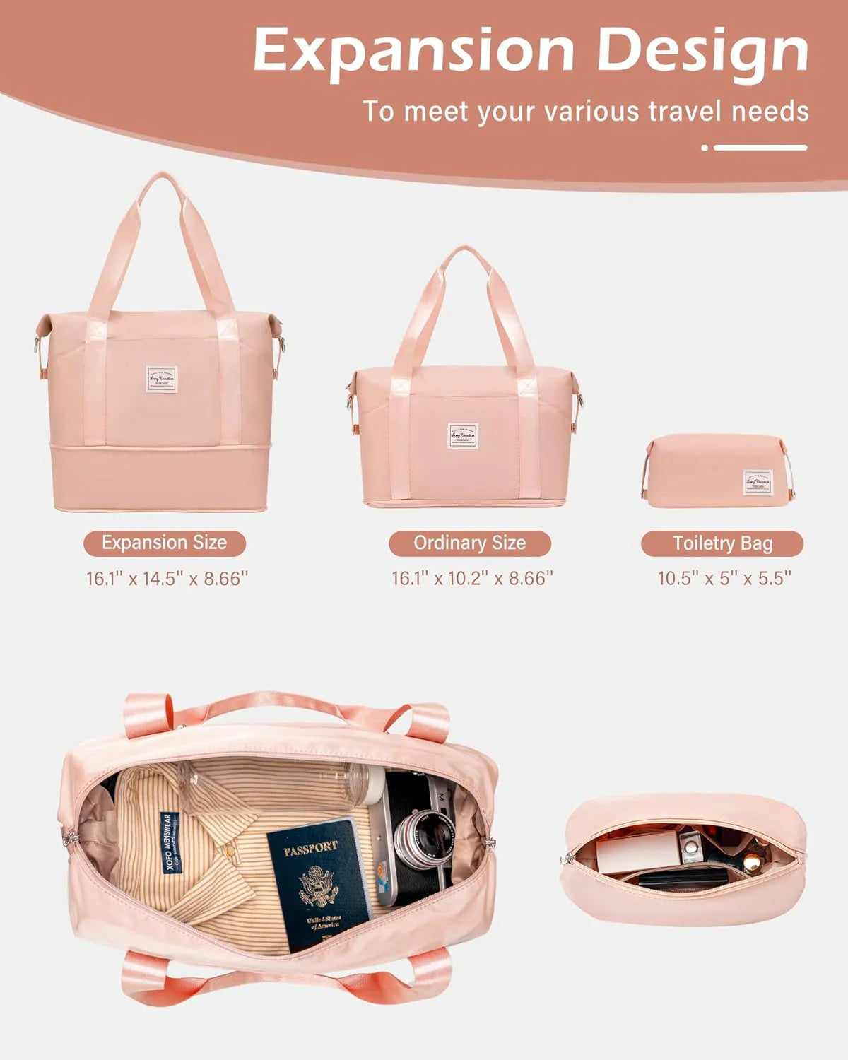 LONG VACATION 6 Piece Luggage Set Carry on Suitcase with ABS+PC hardshell, Spinner Wheels & YKK Zipper TSA Lock