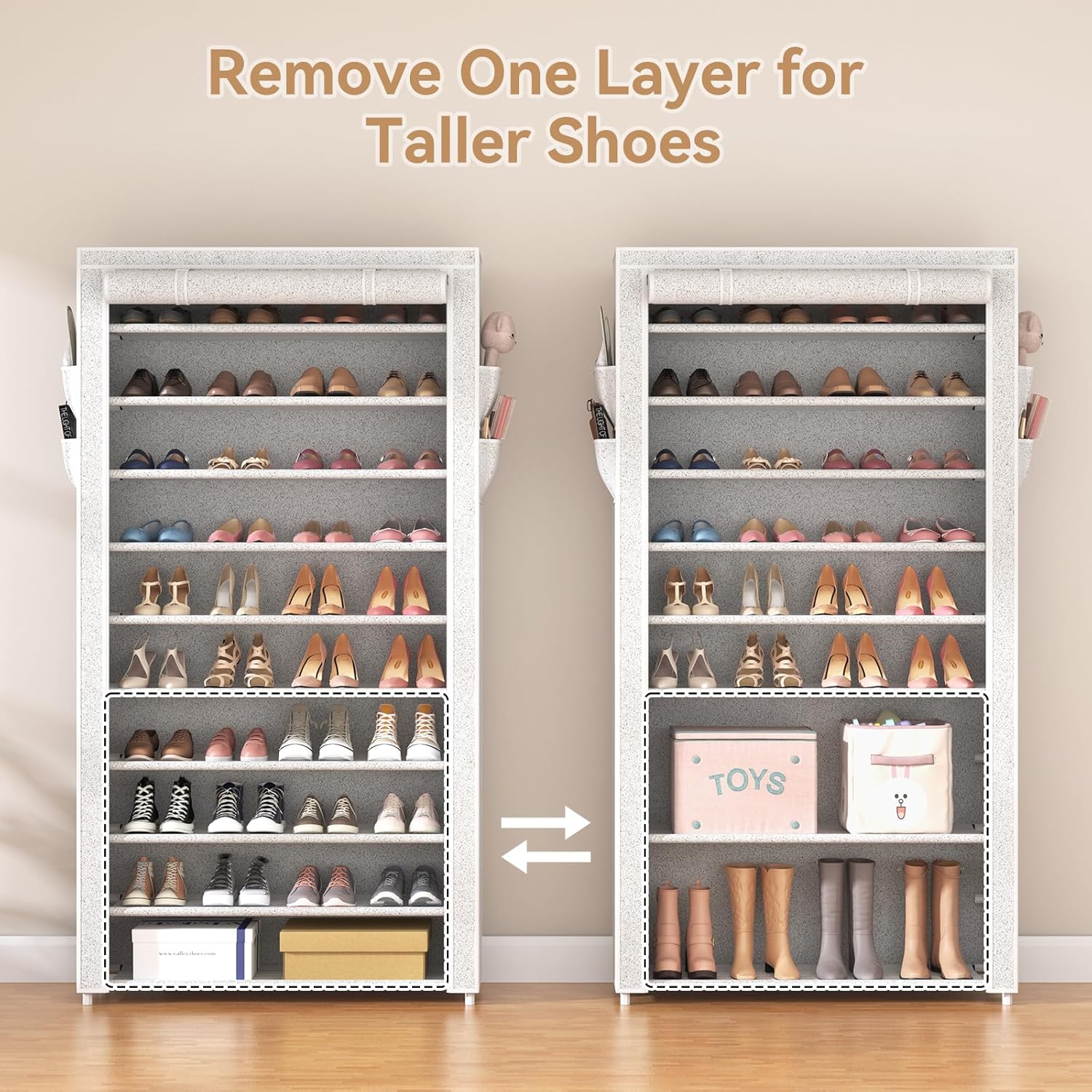 ROJASOP 10 Tier Shoe Rack with Covers Large Capacity Stackable Tall Shoe Shelf Storage