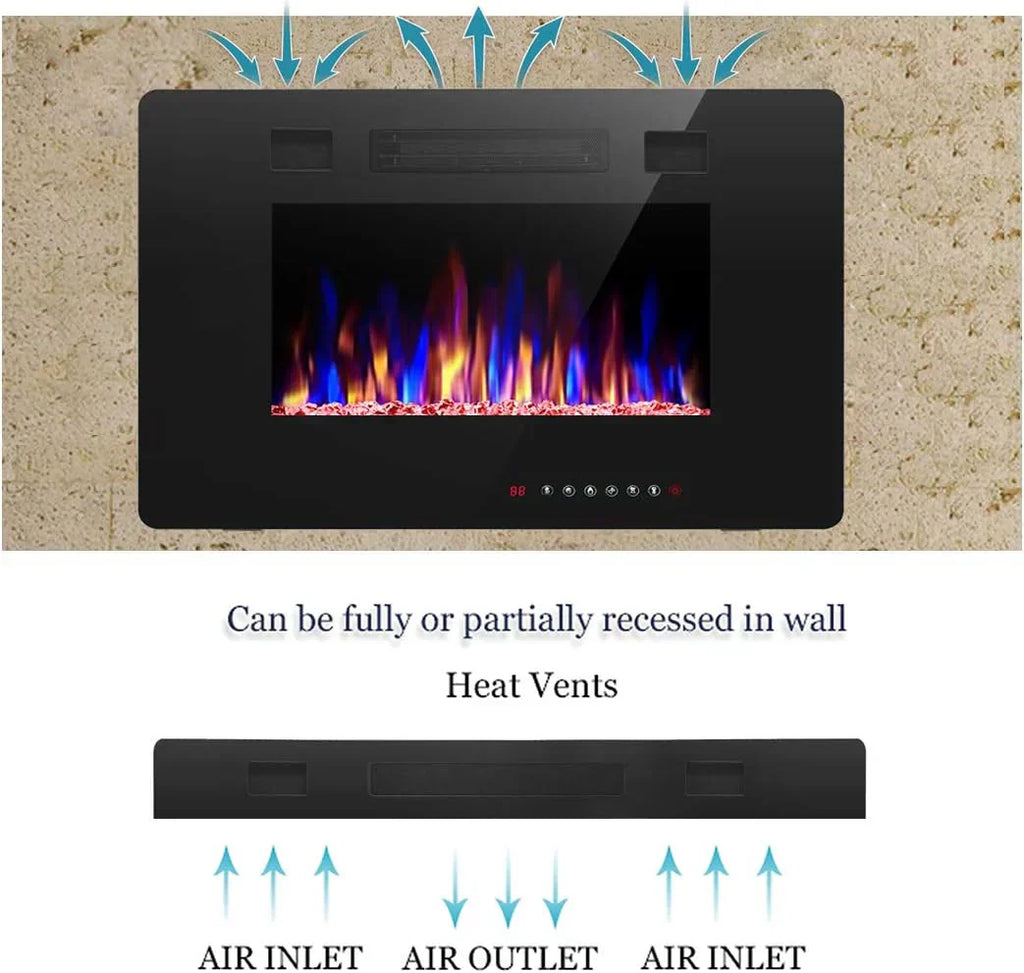 R.W.FLAME 60 Recessed and Wall Mounted Electric Fireplace Low Noise Fit for 2 x 6 Stud