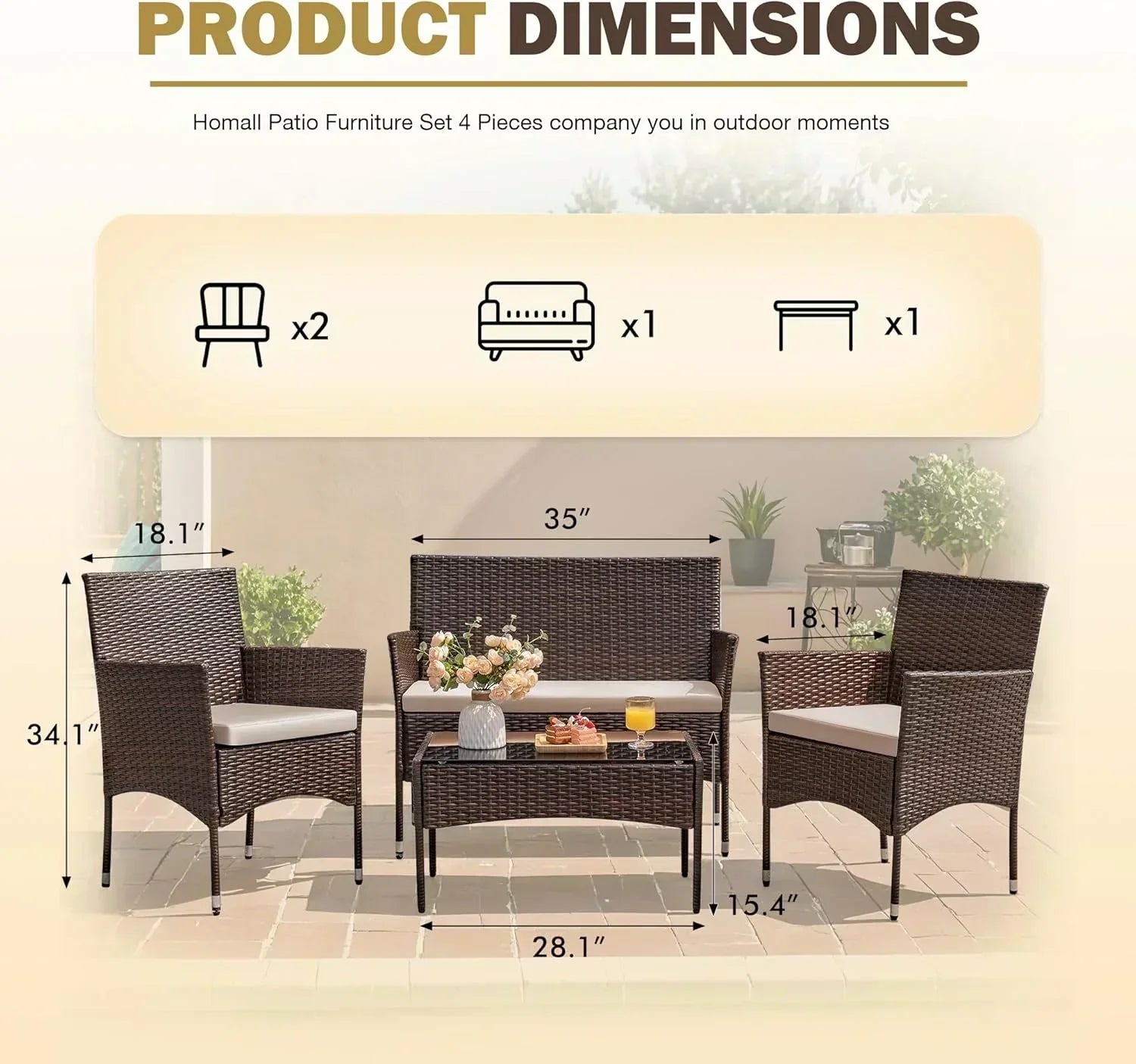 Homall 4-piece outdoor patio furniture set rattan chair wicker set