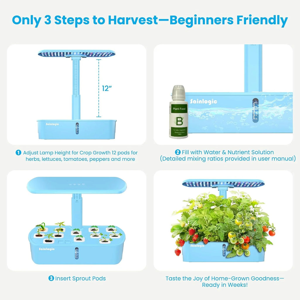 Sainlogic Hydroponics Growing System Kit, 12 Pods Watering Planter, Smart Indoor Garden with APP & WiFi Connected, 5 X Growth with 24W LED, Quiet Pump, for Vegetables, Herbs and Flowers