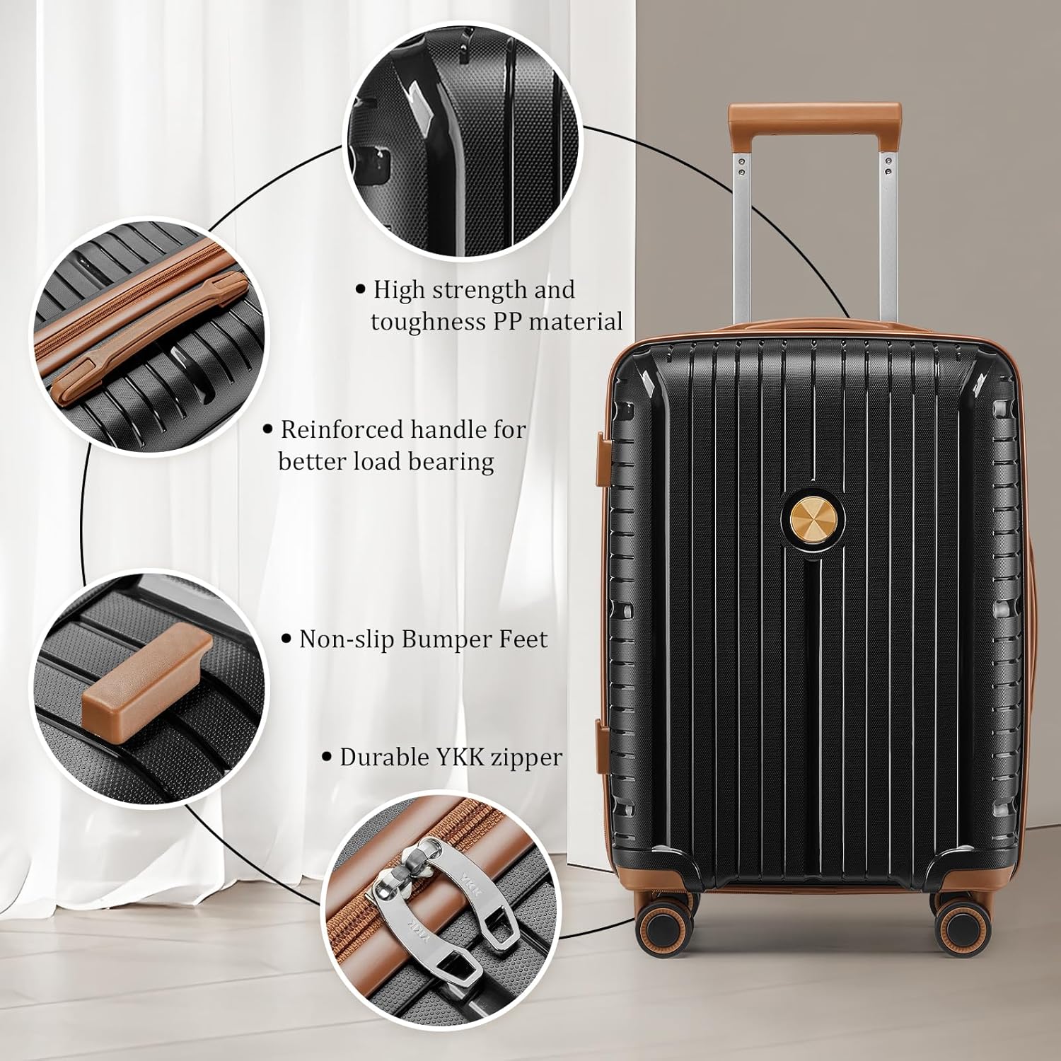5-piece PP hardshell lightweight travel carry-on luggage set with dual spinner wheels