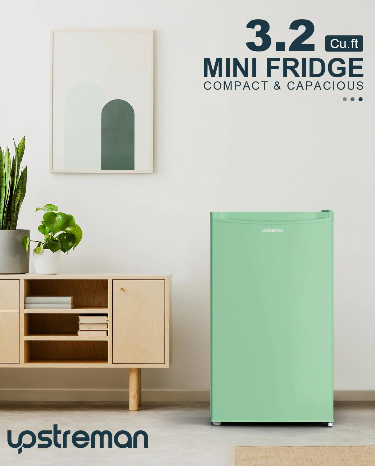 Upstreman 3.2 Cu.Ft Mini Fridge with Freezer, Single Door Mini Fridge, Dorm Fridge, Adjustable Thermostat, Mini Refrigerator