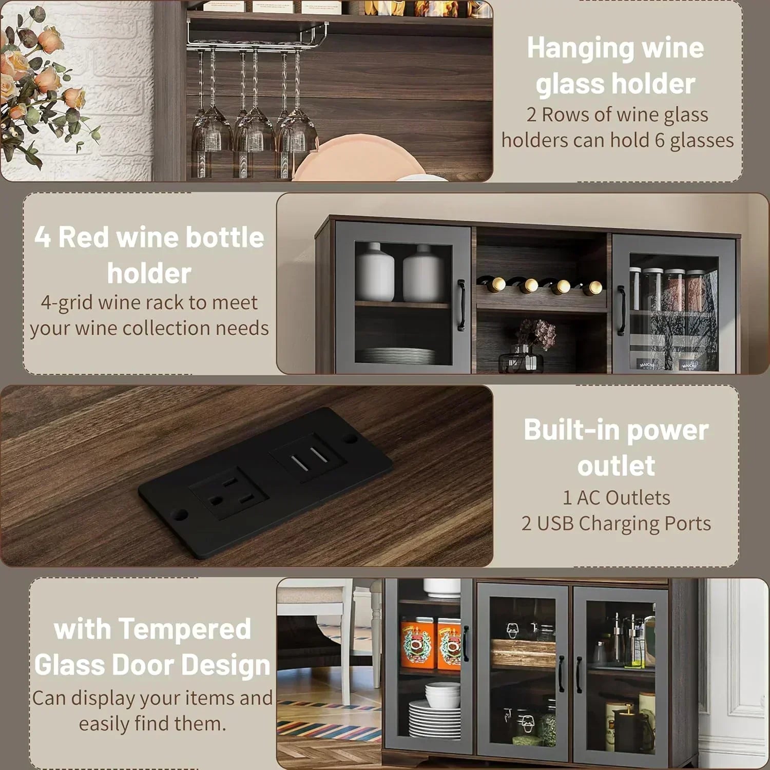 Kitchen Hutch Pantry Cabinet 71 Tall with Glass Doors