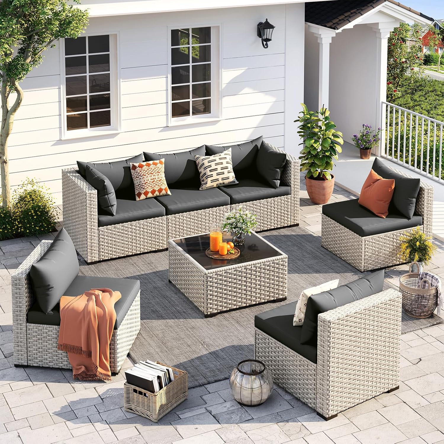 UDPATIO Outdoor Patio Furniture Set 7-Piece PE Wicker Sectional Sofa Outdoor Conversation Set