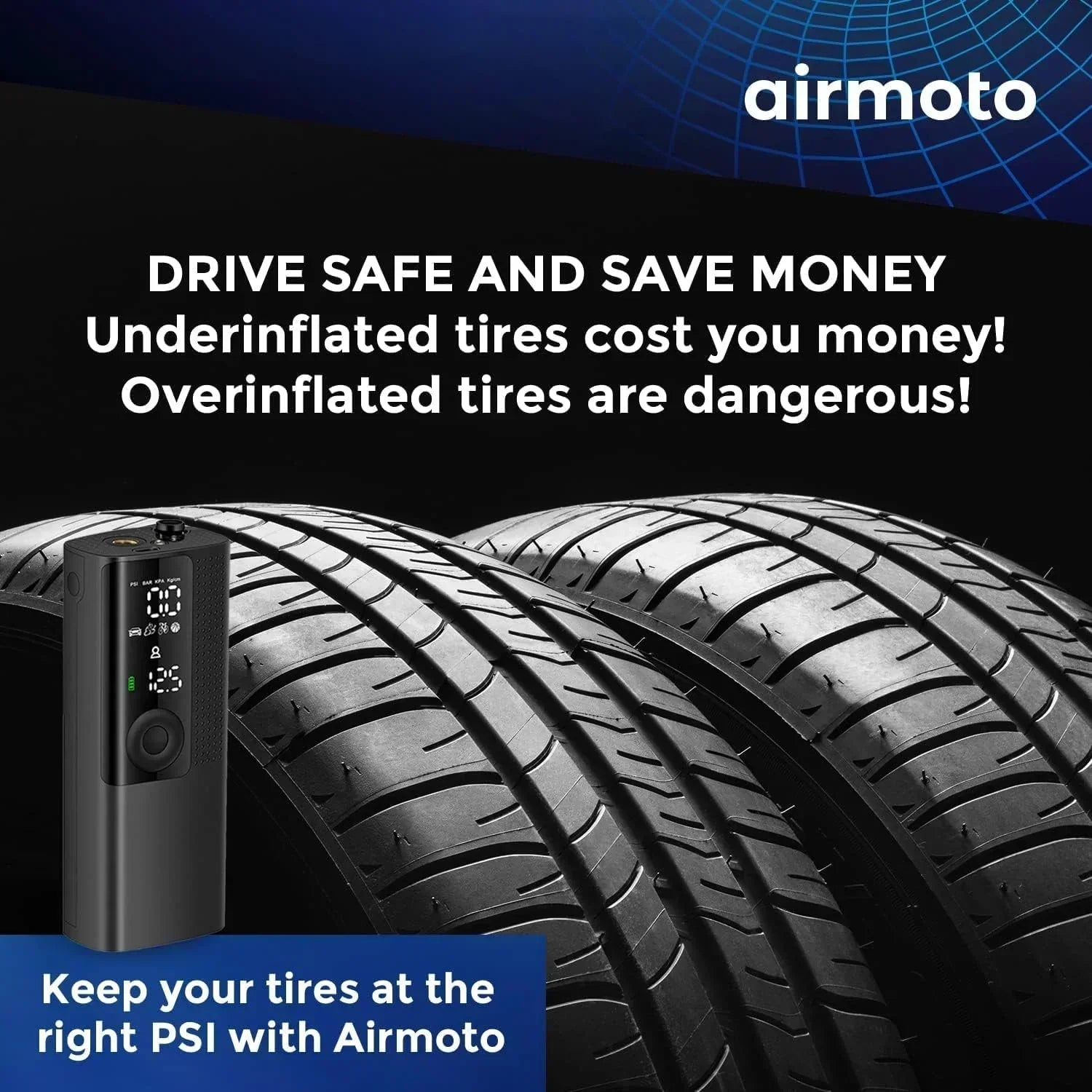 Airmoto Tire Inflator Portable Air Compressor Car Tire Air Pump with Digital Pressure Gauge