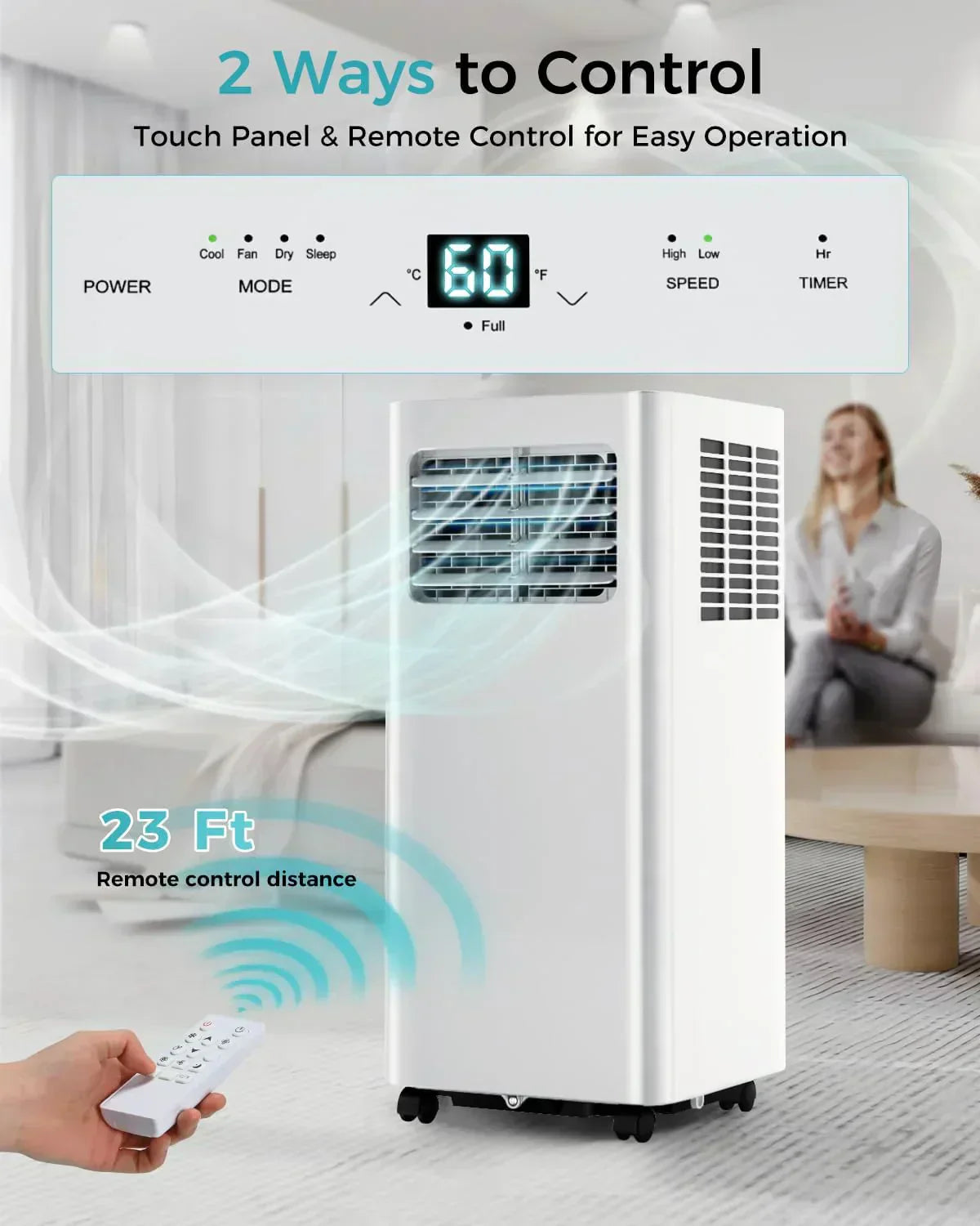 8,000 BTU Portable Air Conditioner 3-in-1 AC Unit with Remote Control Ultra-Quiet Cooling for Rooms