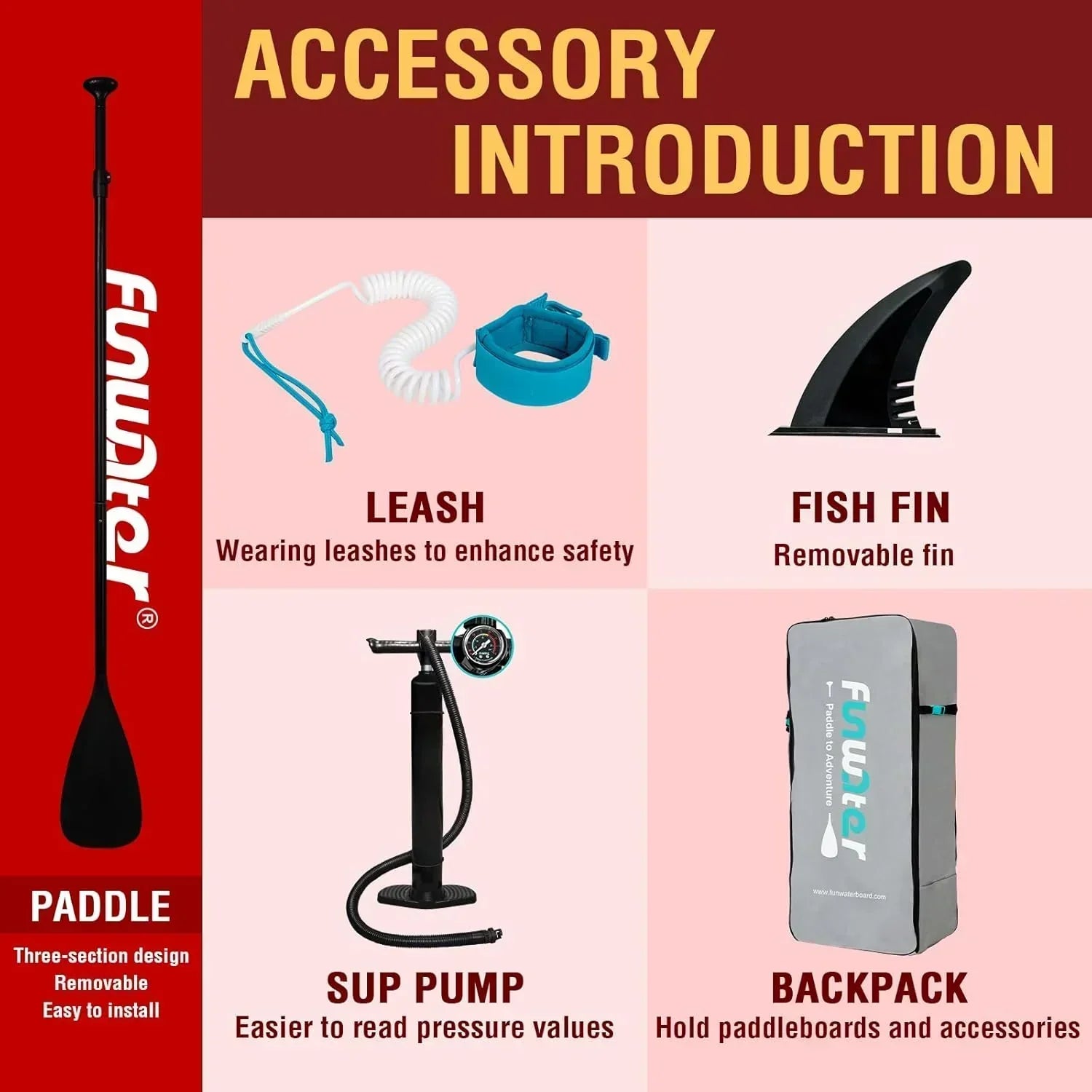 FunWater Inflatable Stand Up Paddle Board Premium SUP Paddle Accessories EVA Deck