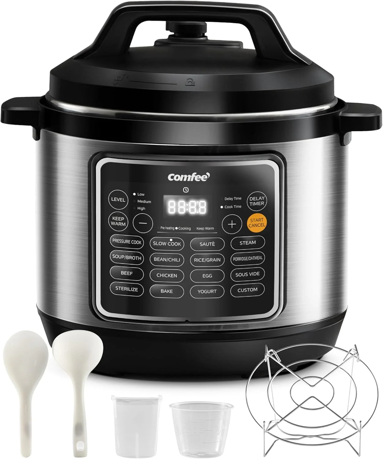 COMFEE Pressure Cooker 8 Quart with 16 Cooking Functions, Olla de Presion Non-Stick Pot