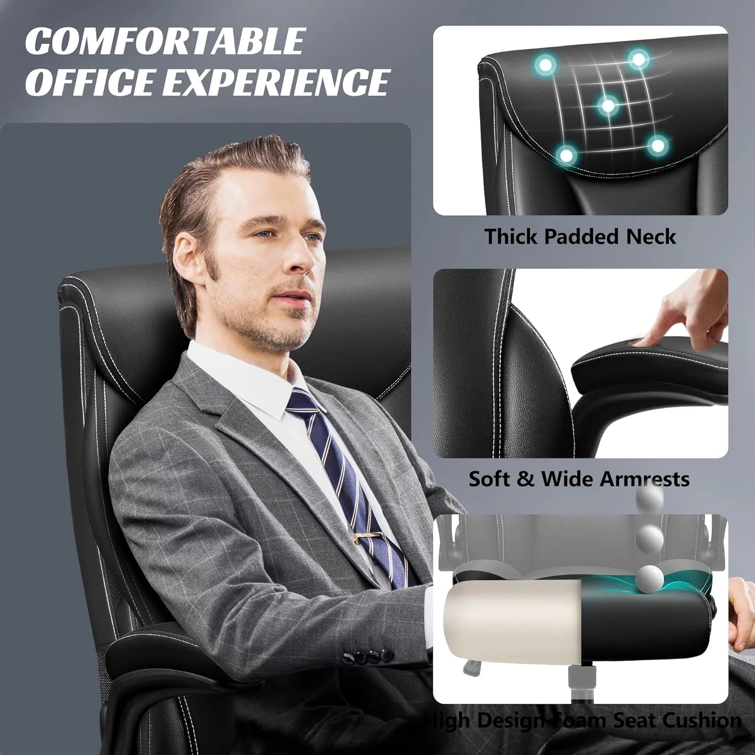 Office Chair Large High-Foot Computer Desk Chair, Breathable Leather Chair Lumbar Support Rotating Computer Chair