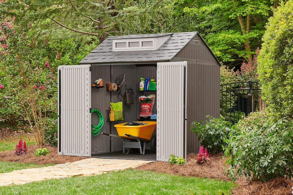 Rubbermaid Resin Outdoor Storage Shed With Floor Weather Resistant Gray Organization for Home