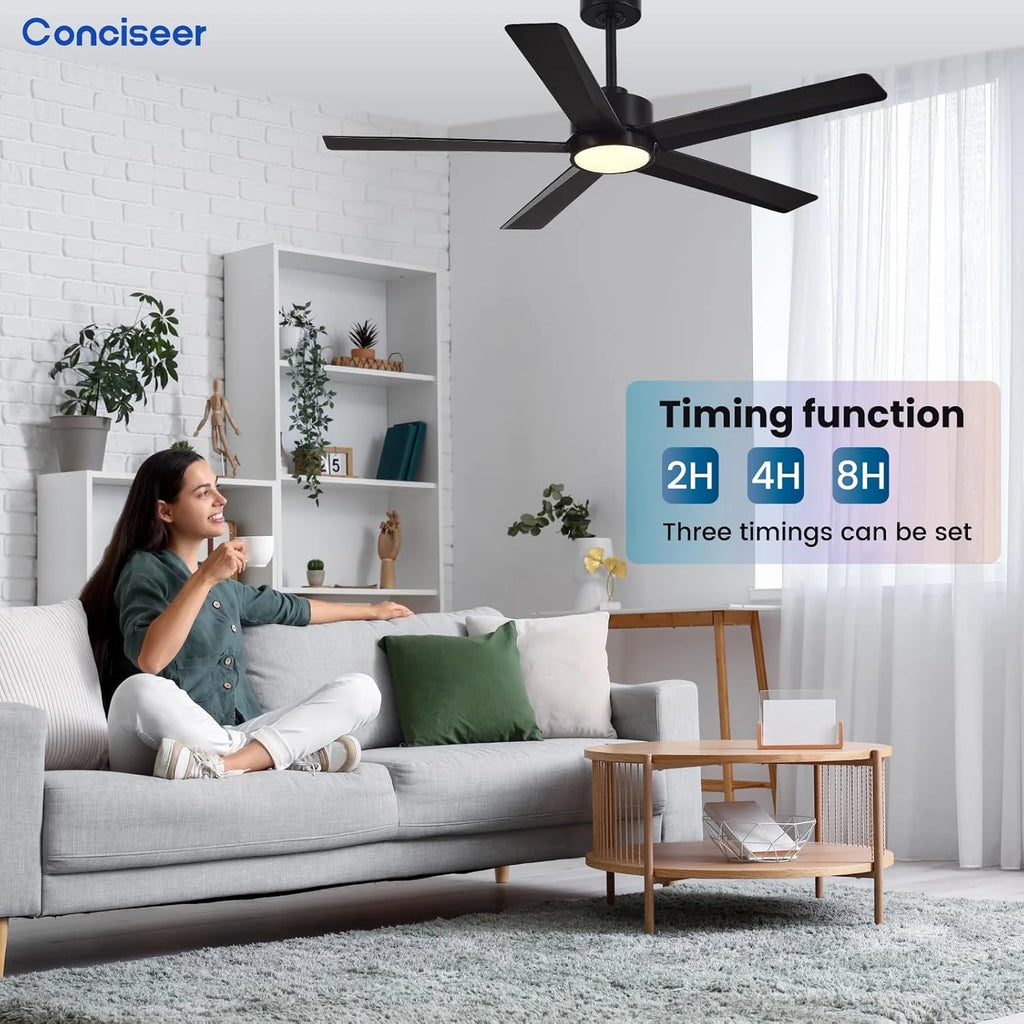 Modern Ceiling Fans with Lights, 72 Inch Ceiling Fan with Light and Remote, Bedroom Living Room Library Cafe Outdoor/Industrial,24W 3CCT Dimmable, 8 Blades 6 Speed Reversible Quiet DC Motor, Black