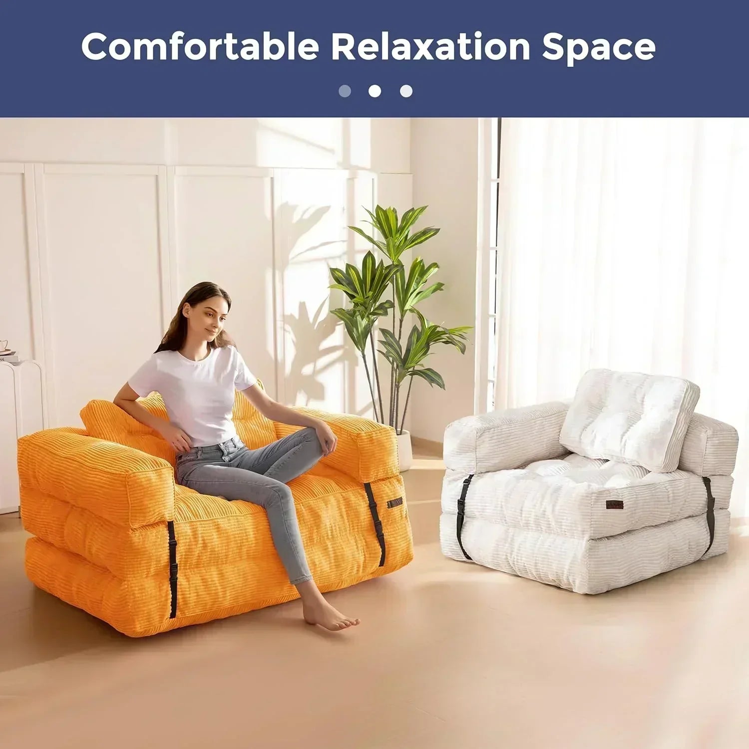 Folding Sofa Bed L-Shaped Convertible Sofa Bed with Armrests and Pillows