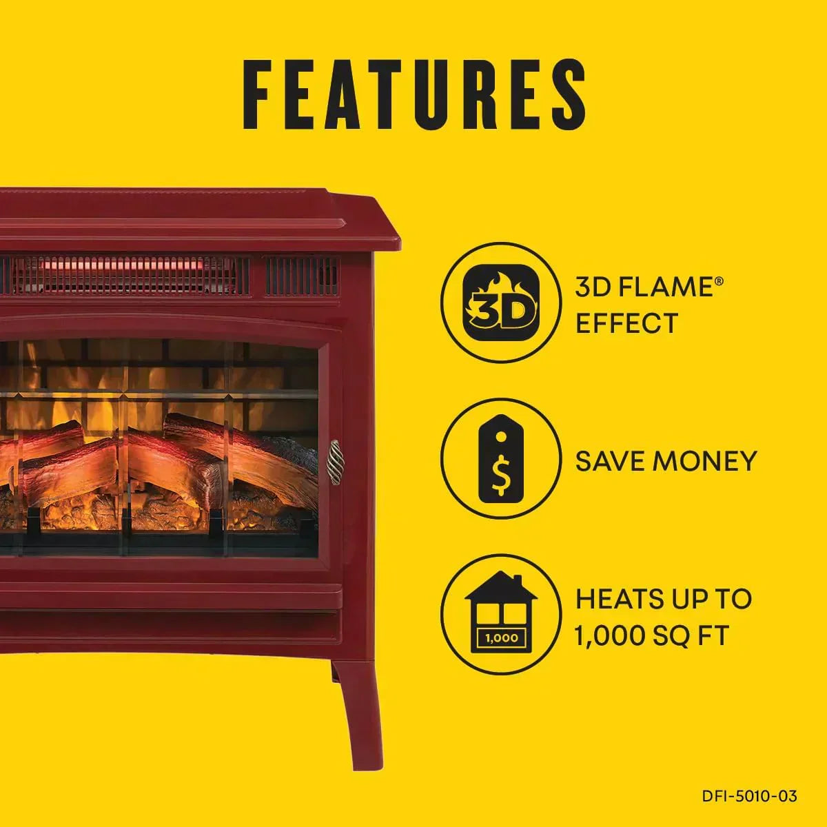 Freestanding Electric Fireplace Stove Heater with 3D Flame Effect for 1000 Sq. Ft