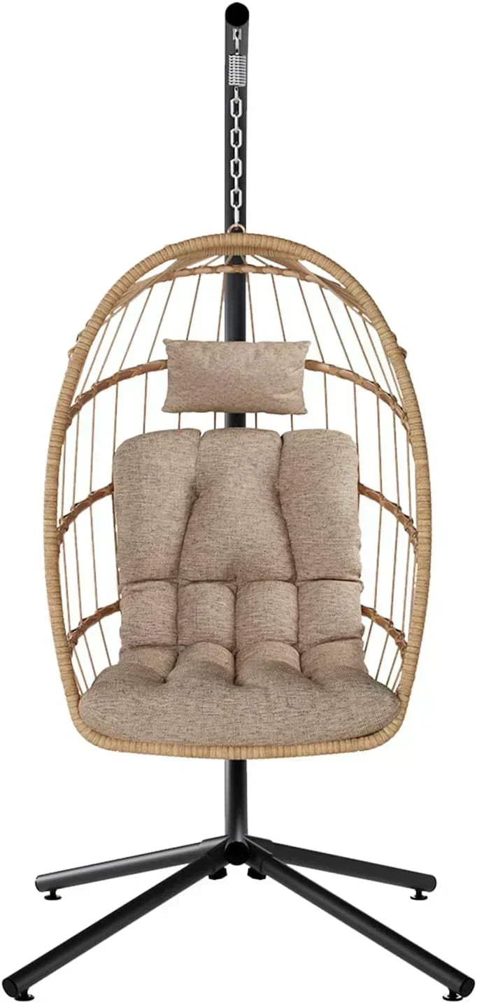 SWITTE Egg Chair Outdoor with Stand Indoor Wicker Hanging Egg Swing Chair with Cushion