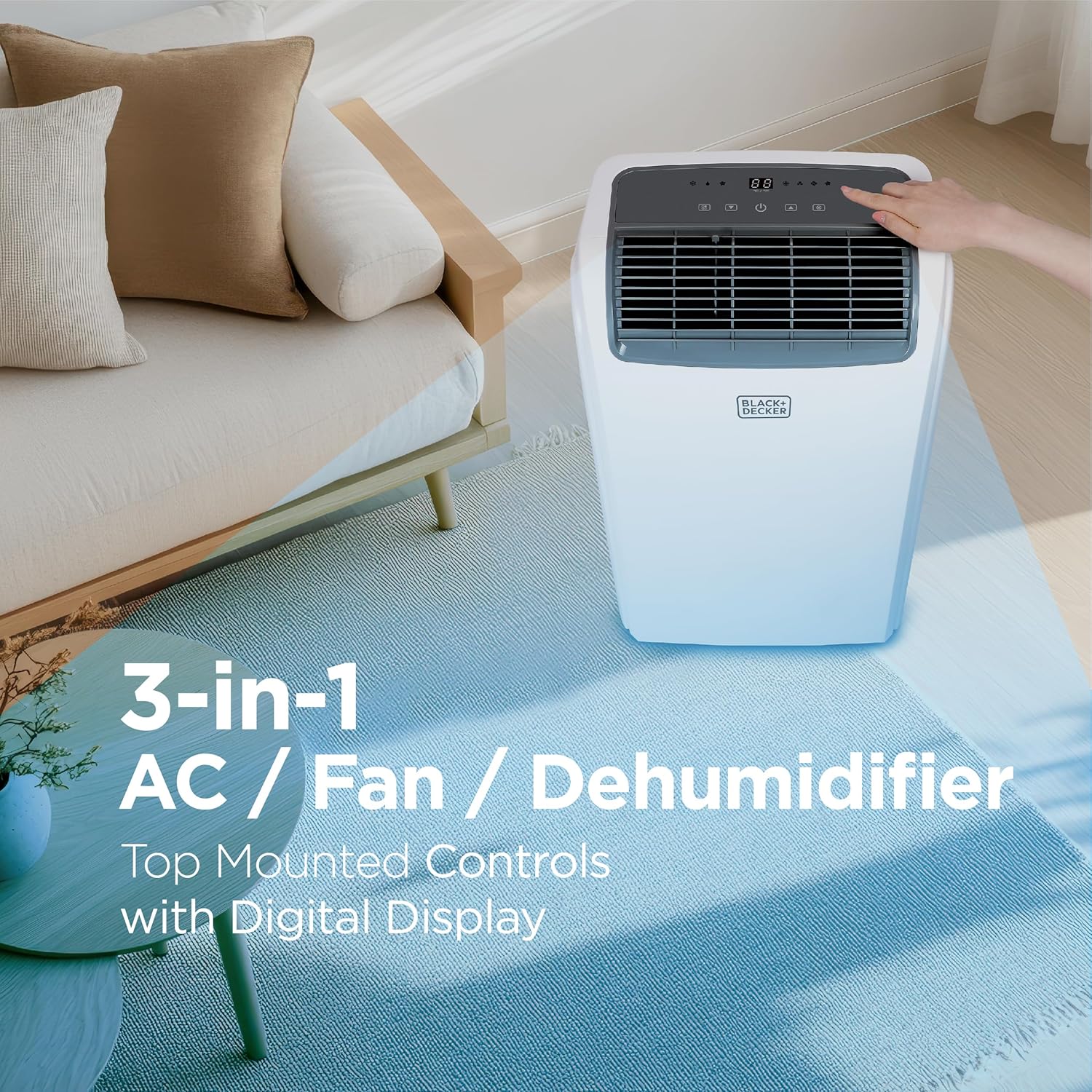 BLACK+DECKER 10,000 BTU Portable Air Conditioner for Rooms up to 450 Sq. with Remote Control, White