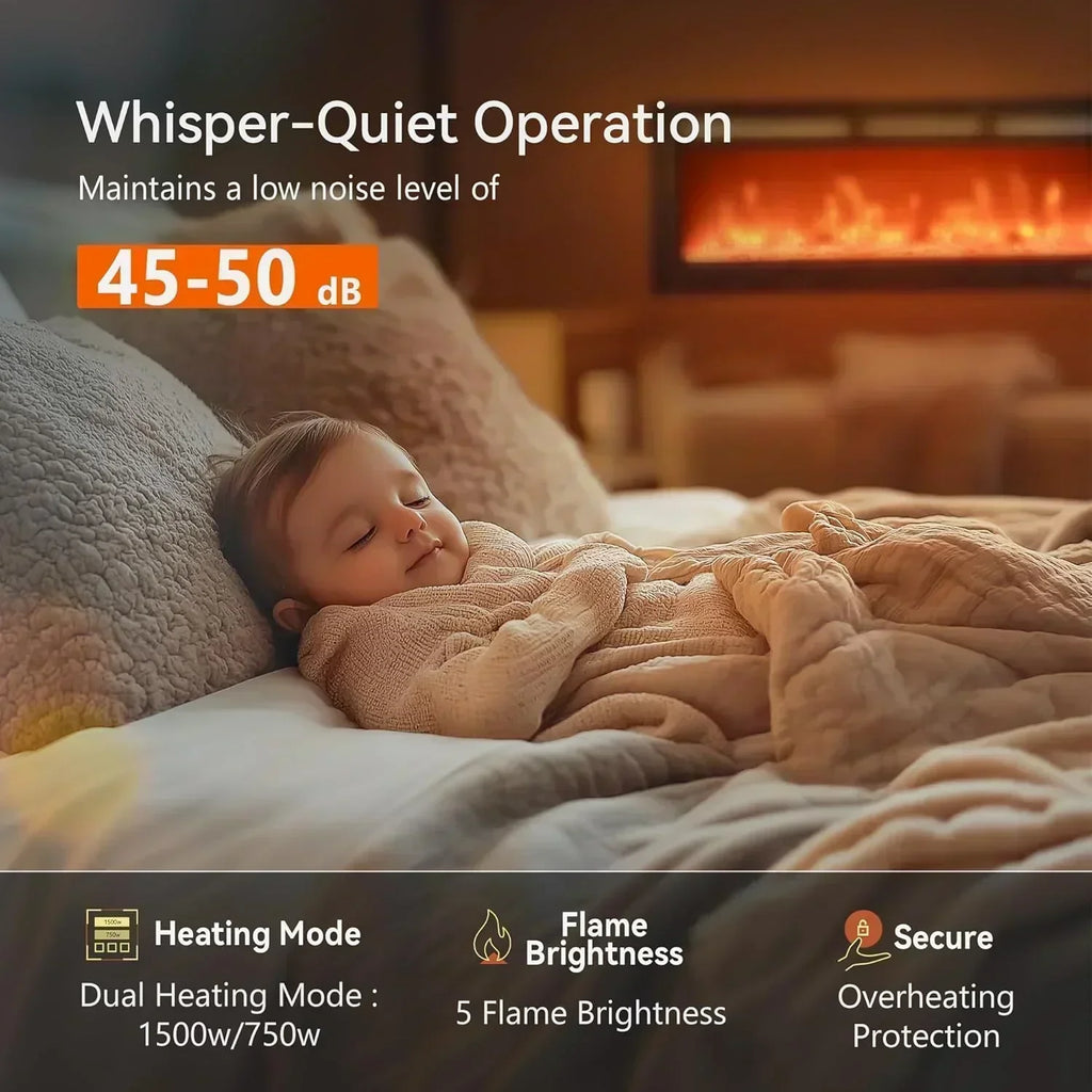 EUHOMY 50 Inch Electric Fireplace Wall Recessed Adjustable Flame Color Fireplace Heater