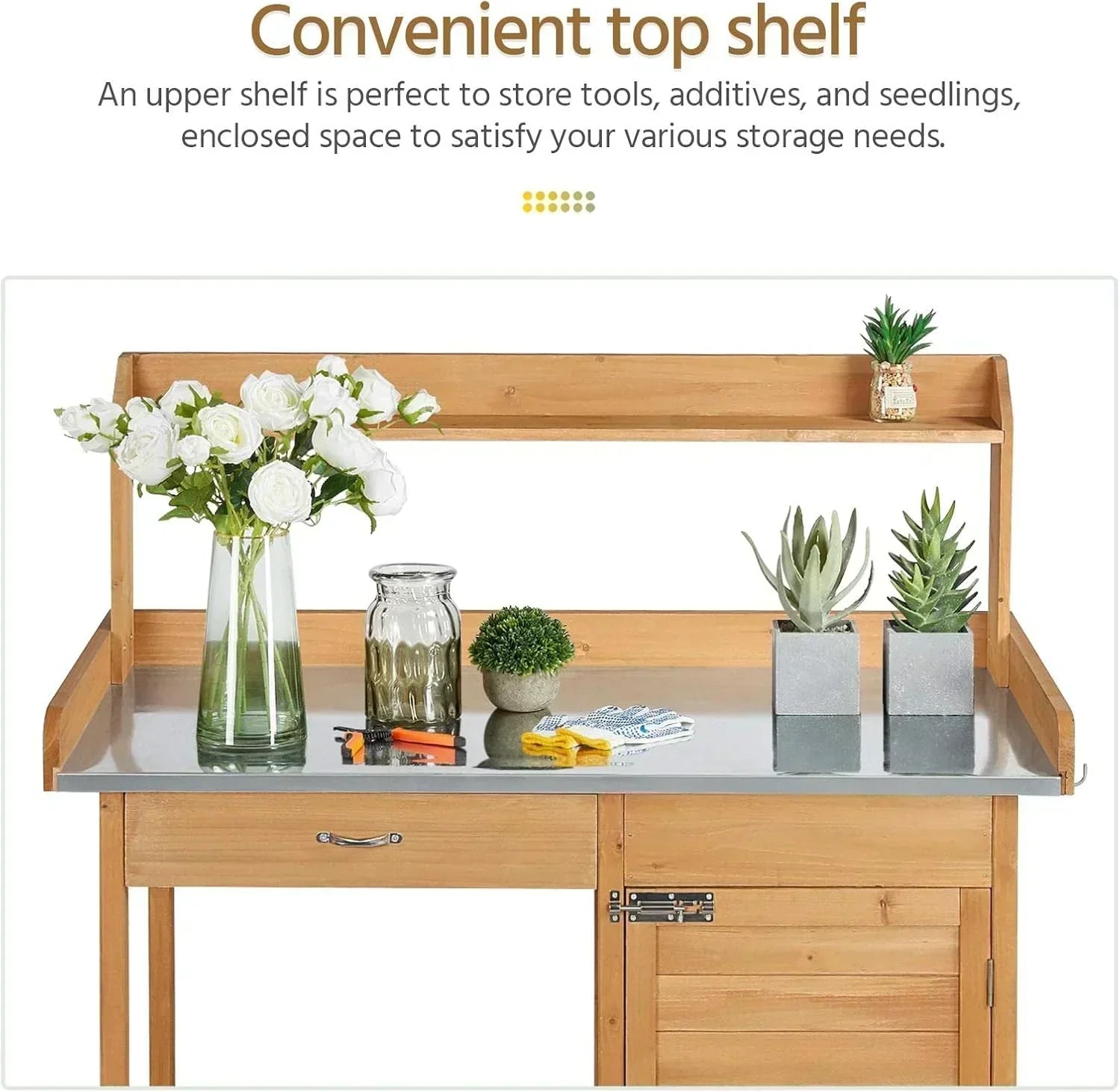 Yaheetech Outdoor Garden Potting Bench Table Work Bench Metal Tabletop Cabinet Drawer