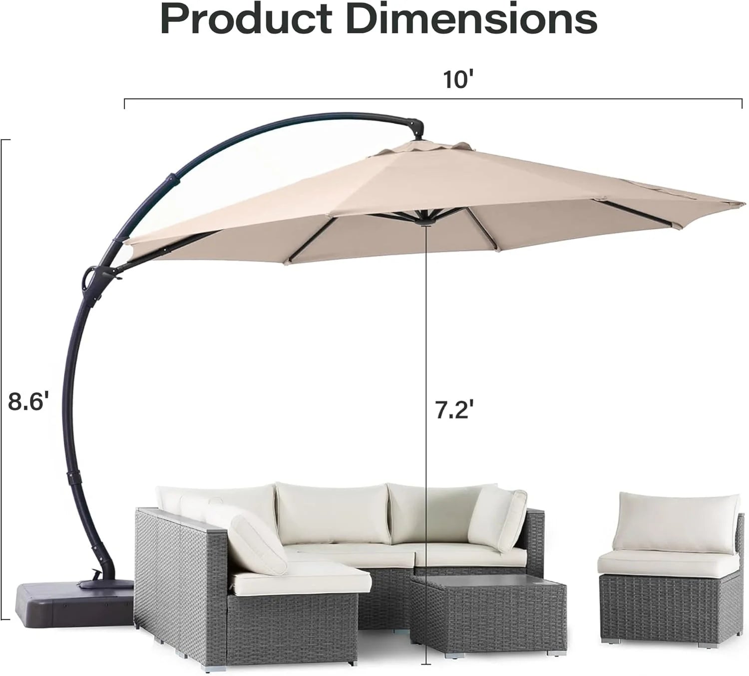 LAUSAINT HOME Outdoor Patio Umbrella with Base included, 11 FT Deluxe Curvy Cantilever Umbrella Heavy Duty Offset Hanging Umbrella with 360° Rotation for Market, Pool, Garden, Backyard, Deck (Beige)