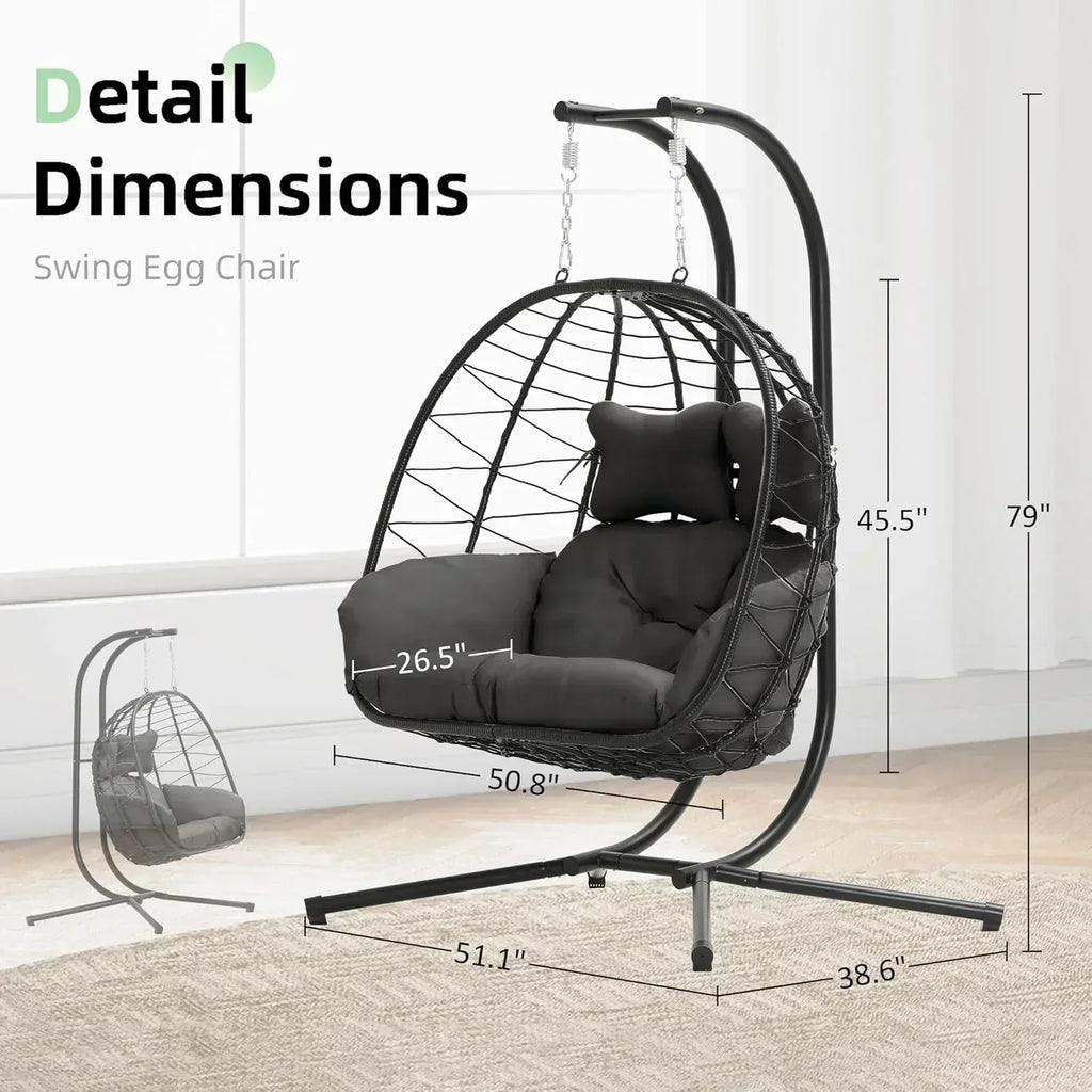 Double Egg Chair wth Stand Hammock Swing Chair Foldable Hanging Loveseat UV Resistant
